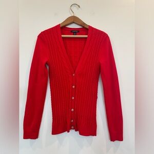 Lands' End Red Cable Knit Cardigan Classic Preppy Staple